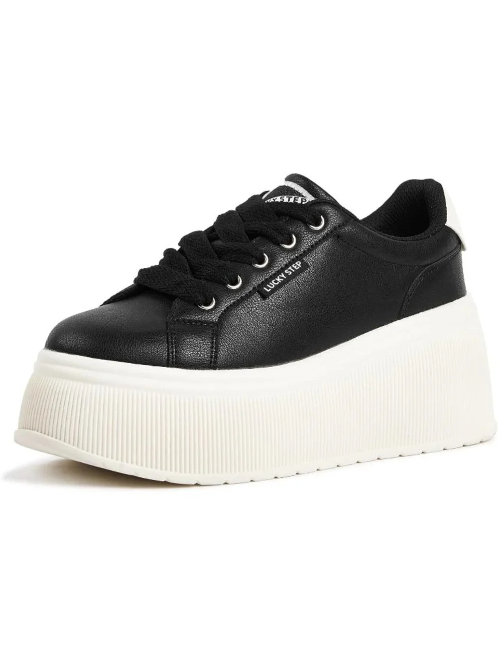🆕LUCKY STEP Women's Black White Platform Wedge Canvas Sneakers Walking Shoes
